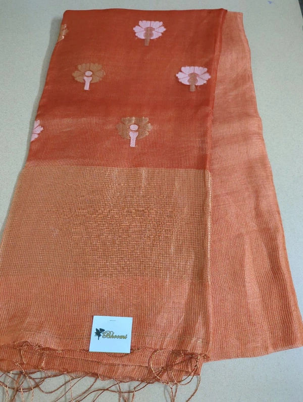 Pure Handloom Reshma Silk Lenin - orange