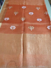 Pure Handloom Reshma Silk Lenin - orange
