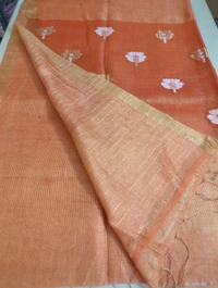 Pure Handloom Reshma Silk Lenin - orange
