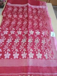 Pure Handloom Tusser Jamdhani  - red