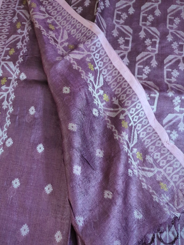 Pure Handloom Tusser Jamdhani  - Purple