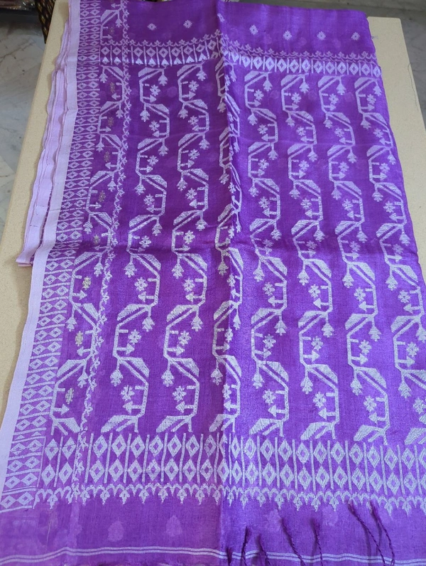Pure Handloom Tusser Jamdhani  - violet