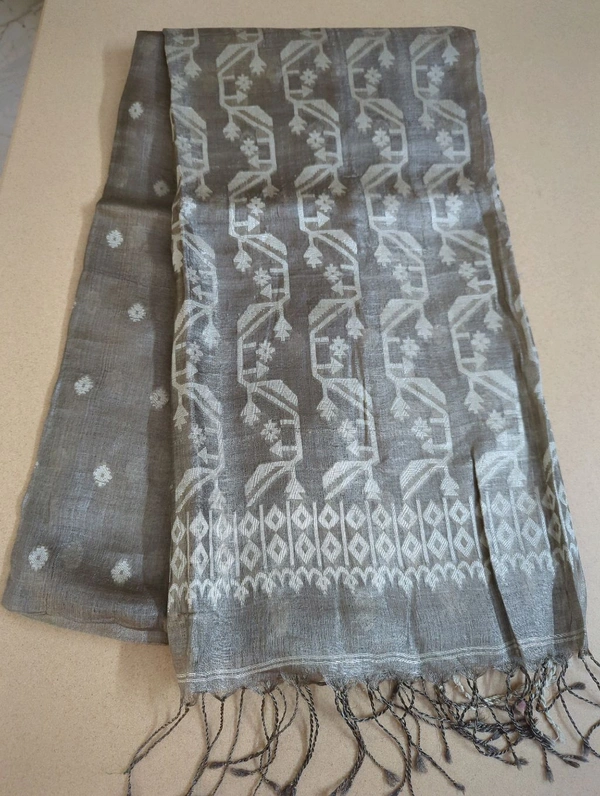 Pure Handloom Tusser Jamdhani  - Gray