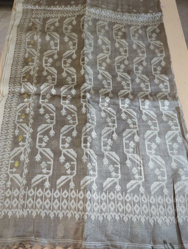 Pure Handloom Tusser Jamdhani  - Gray