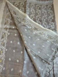 Pure Handloom Tusser Jamdhani  - Gray