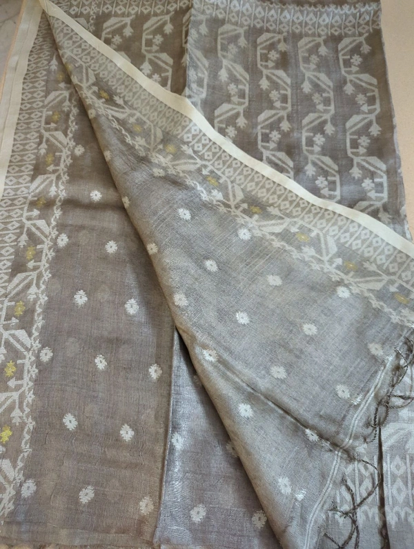 Pure Handloom Tusser Jamdhani  - Gray