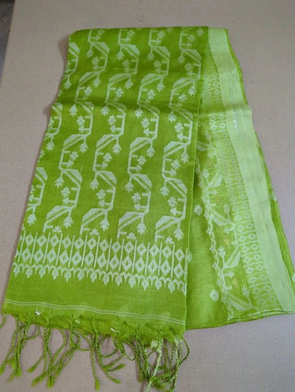 Pure Handloom Tusser Jamdhani  - Green
