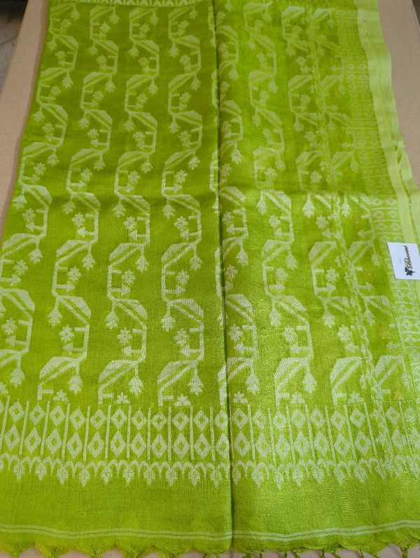 Pure Handloom Tusser Jamdhani  - Green