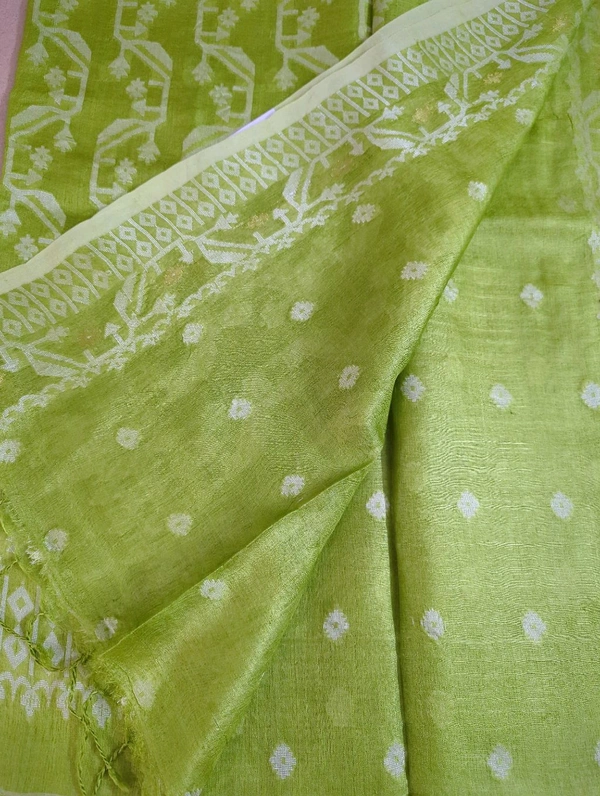 Pure Handloom Tusser Jamdhani  - Green