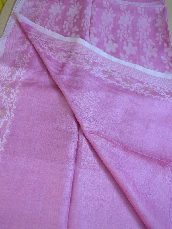 Pure Handloom Tusser Jamdhani  - Lavender Rose