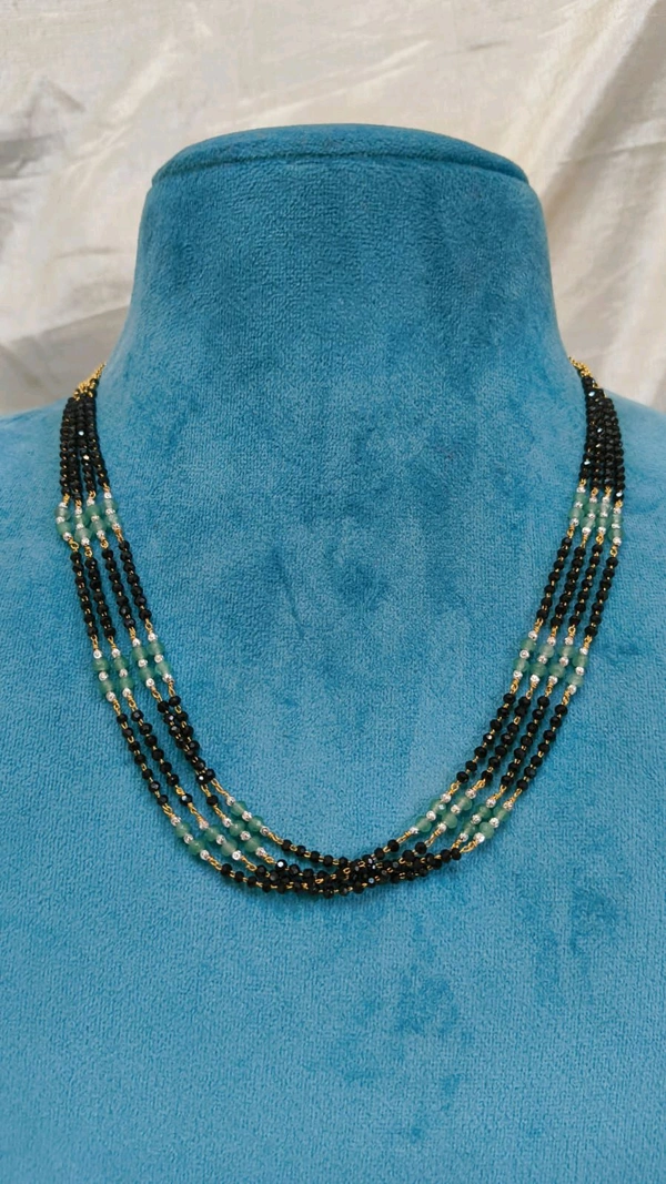 Gold Copy Black Beads With Real Manulu - Mint Green, 20 Inches, 1 Week