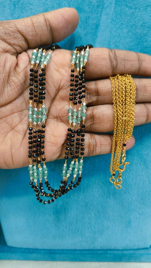 Gold Copy Black Beads With Real Manulu - Mint Green, 20 Inches, 1 Week