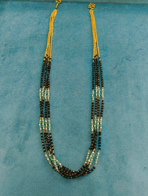 Gold Copy Black Beads With Real Manulu - Mint Green, 20 Inches, 1 Week