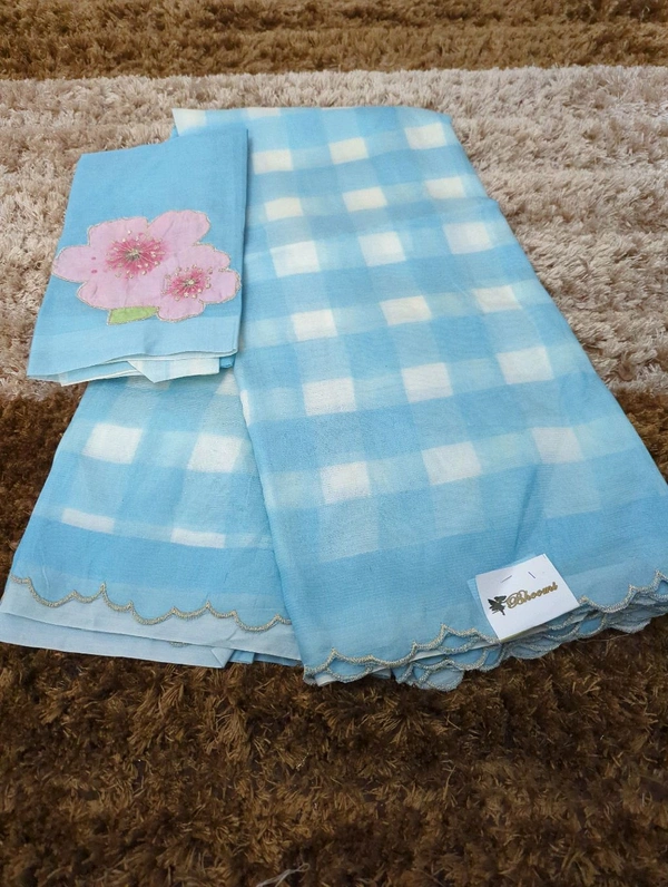 Pure Handloom Mangalagiri Pattu With Patch Work - White 1