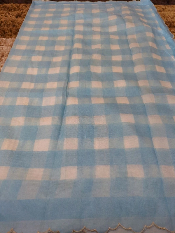 Pure Handloom Mangalagiri Pattu With Patch Work - White 1