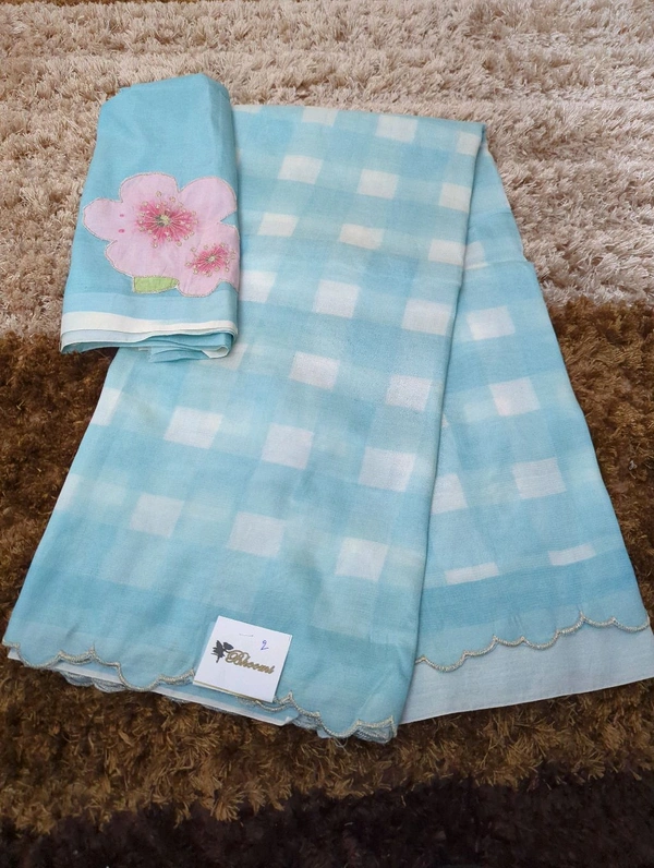 Pure Handloom Mangalagiri Pattu With Patch Work - White 2