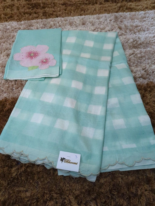 Pure Handloom Mangalagiri Pattu With Patch Work - White 3
