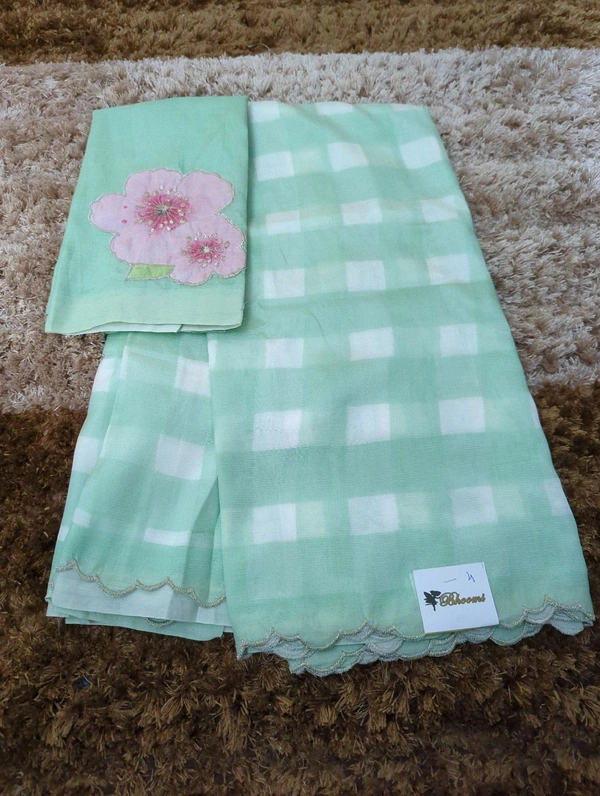 Pure Handloom Mangalagiri Pattu With Patch Work - White 4