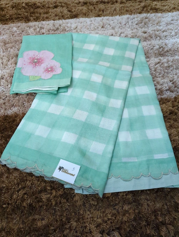 Pure Handloom Mangalagiri Pattu With Patch Work - White 5