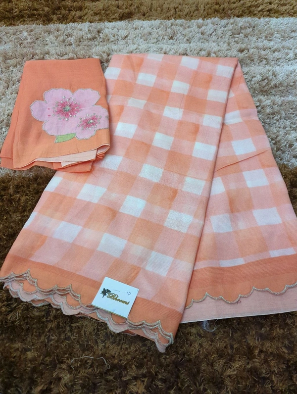 Pure Handloom Mangalagiri Pattu With Patch Work - White 10