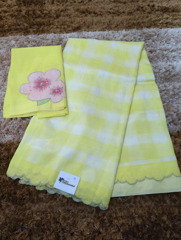 Pure Handloom Mangalagiri Pattu With Patch Work - White 12