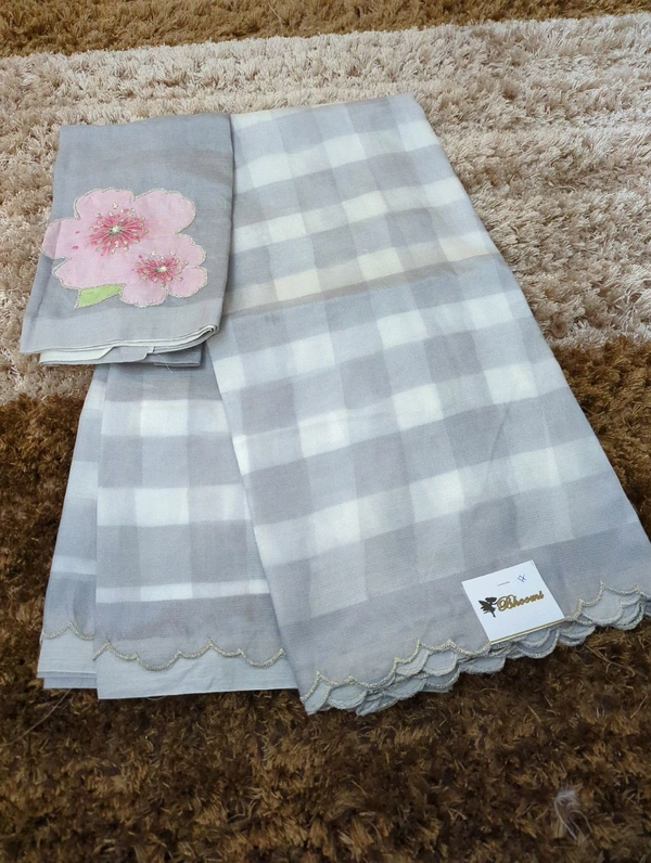 Pure Handloom Mangalagiri Pattu With Patch Work - White 17