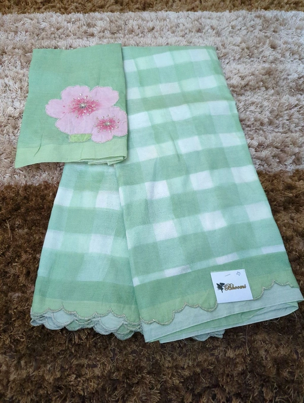 Pure Handloom Mangalagiri Pattu With Patch Work - White 23