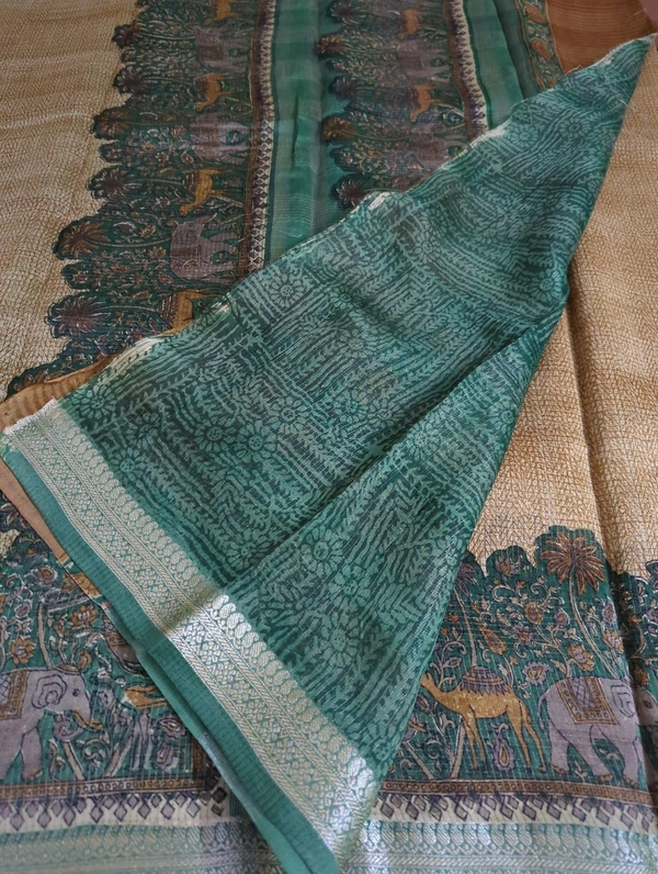 Pure Chanderi Checks - Teal