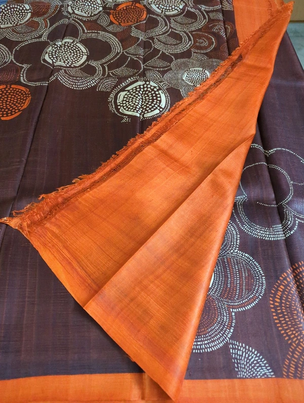 Pure Silk Designer  - Brown and orange