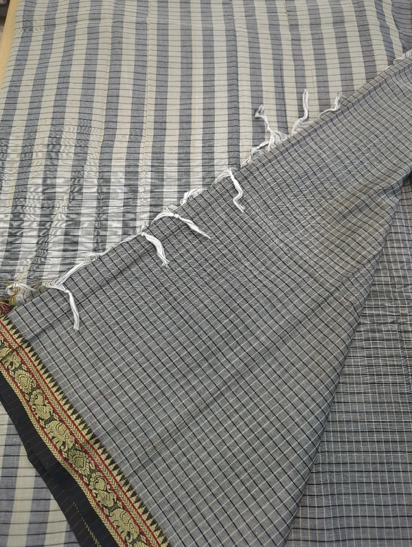 Pure Handloom Narayanapet Cotton - Gray 4