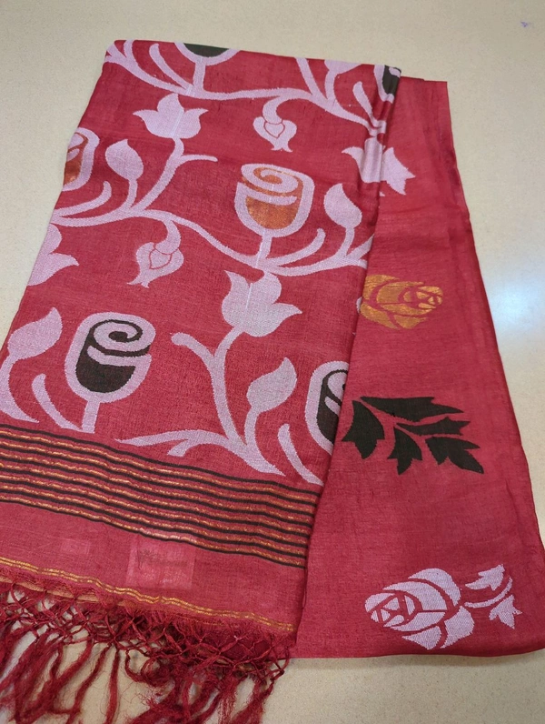 Pure Handloom Tusser Jamdhani - Red