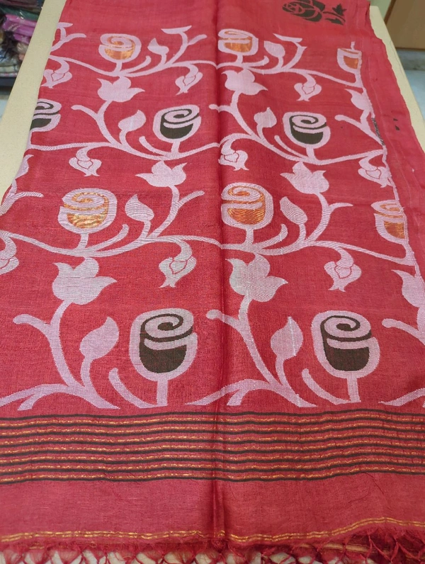 Pure Handloom Tusser Jamdhani - Red