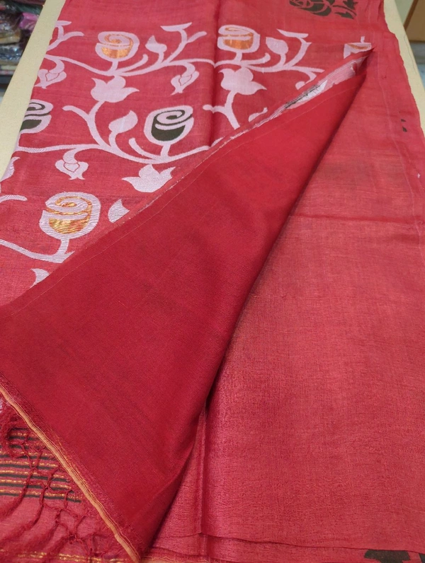 Pure Handloom Tusser Jamdhani - Red