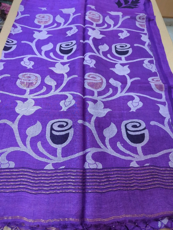 Pure Handloom Tusser Jamdhani - Electric Violet