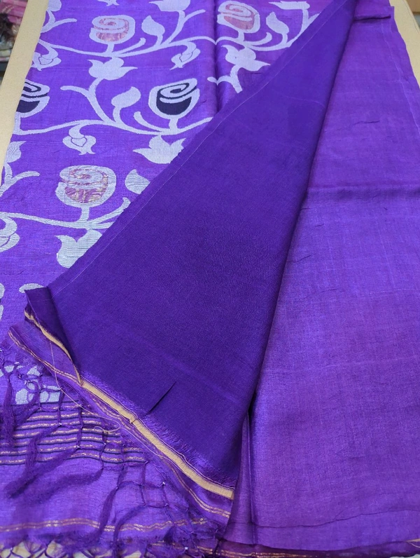 Pure Handloom Tusser Jamdhani - Electric Violet