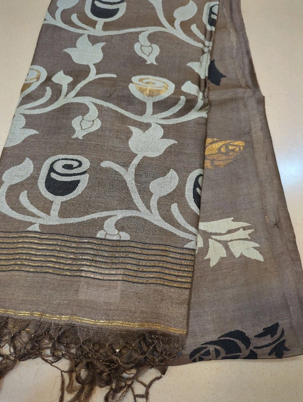Pure Handloom Tusser Jamdhani - brown