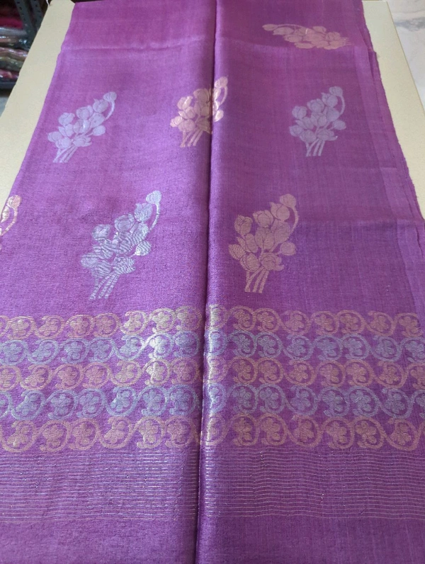 Pure Handloom Tusser Jamdhani - Purple