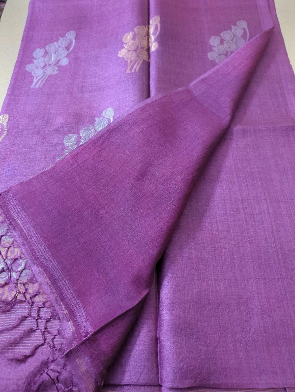 Pure Handloom Tusser Jamdhani - Purple