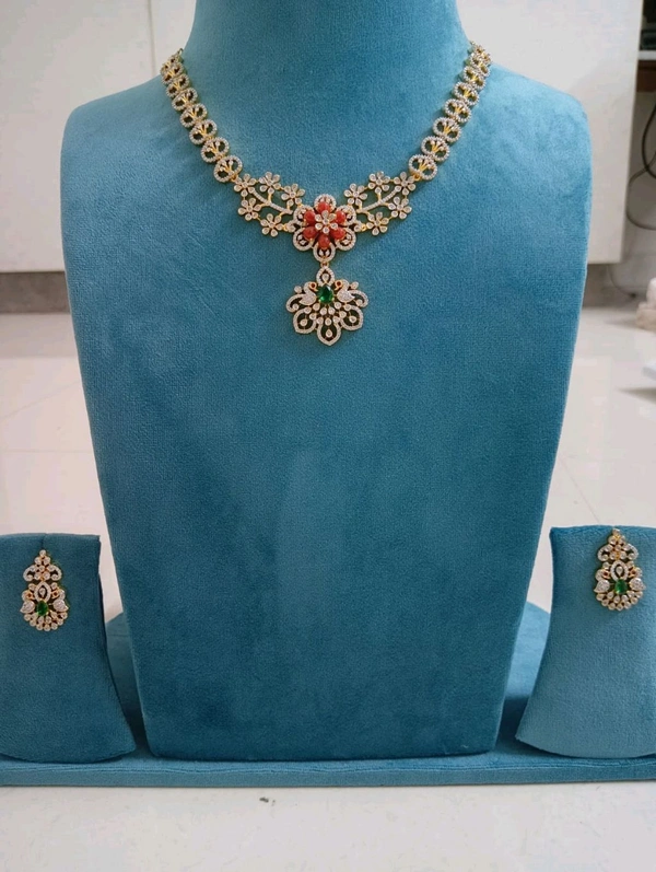 Diamond Replica Neck Set With Corals And Green  - HD