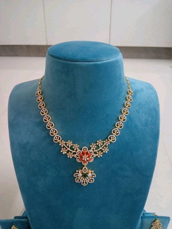 Diamond Replica Neck Set With Corals And Green  - HD