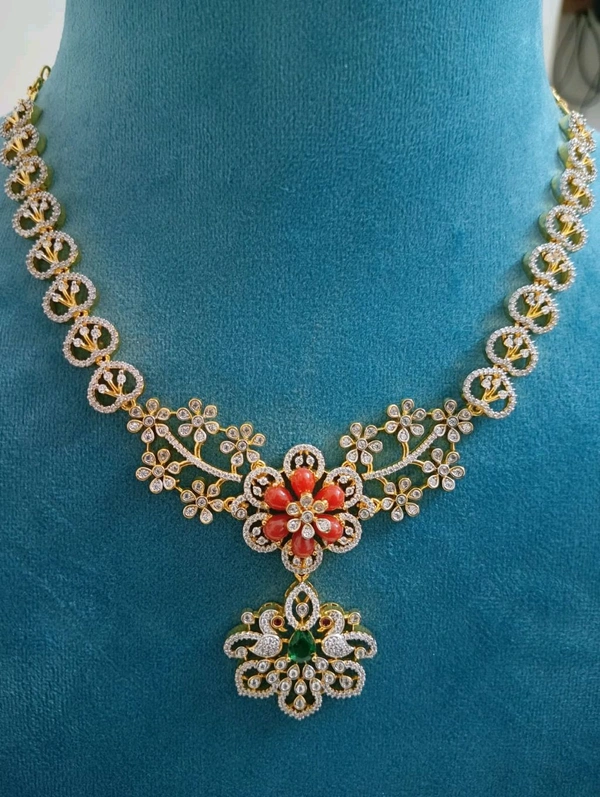 Diamond Replica Neck Set With Corals And Green  - HD