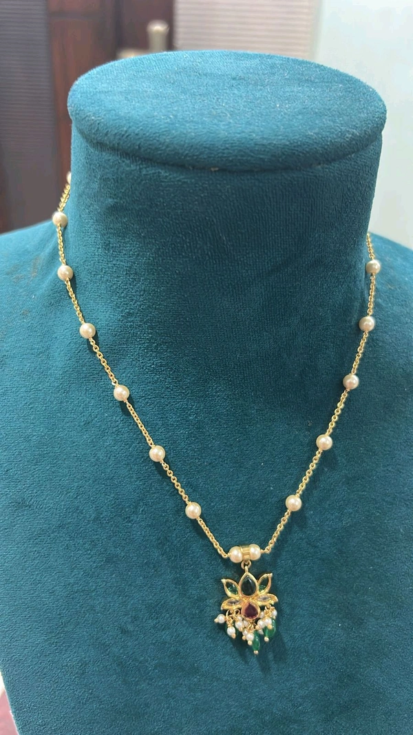 Real Swaroski With Lotus Pendent  - White