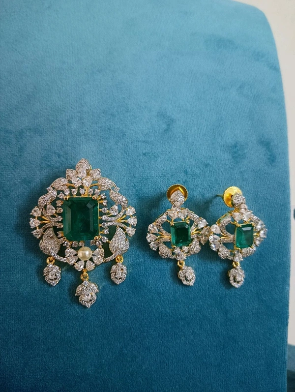 Premium Diamond Replica Pendant With Eartops 