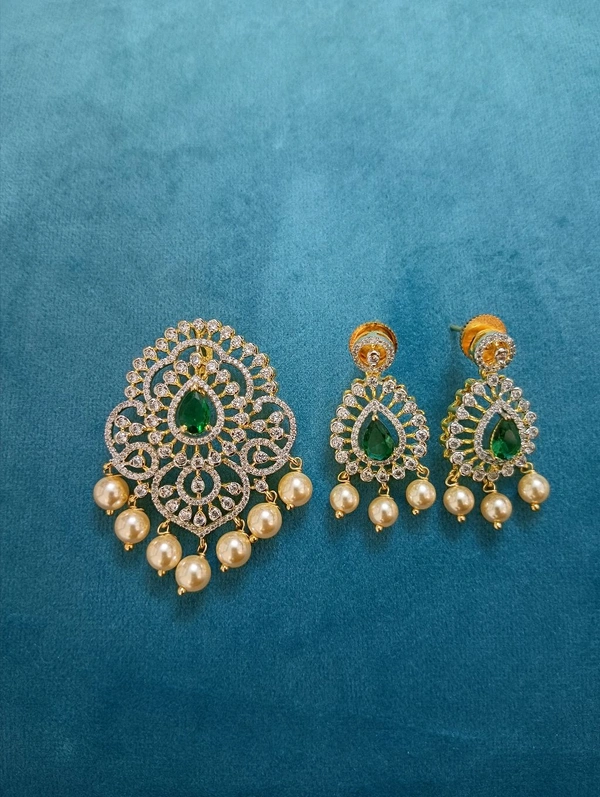 Diamond Replica Pendant With Eartops 