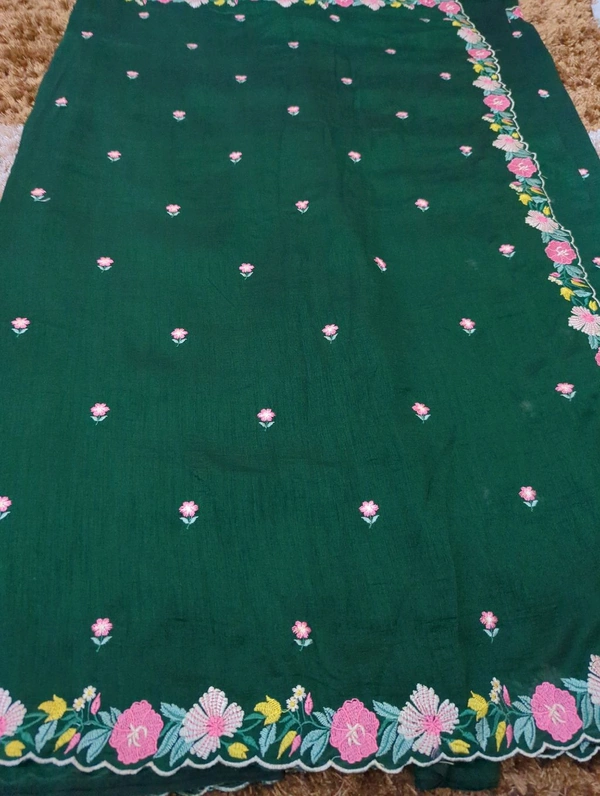 Pure Vichitra Silk  - dark green