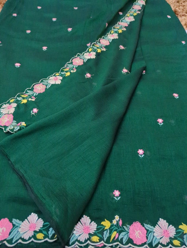 Pure Vichitra Silk  - dark green