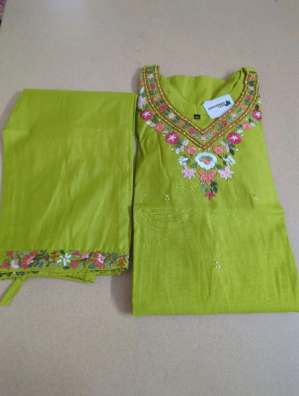 Soft Rawsilk Handwork 2 Piece Suit - Green Yellow, 38
