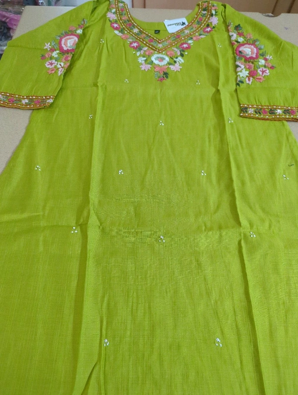 Soft Rawsilk Handwork 2 Piece Suit - Green Yellow, 38