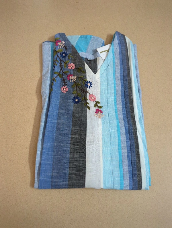 Pure Handloom Cotton A Line Dress - blue, 40