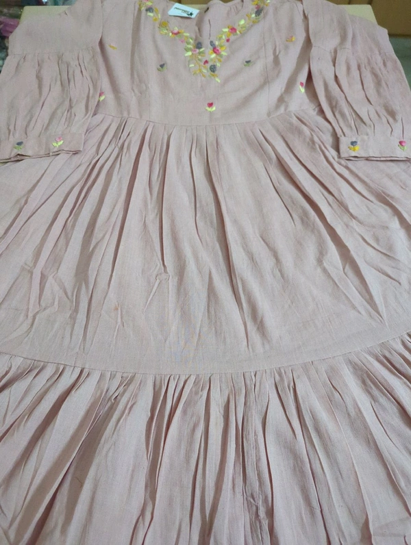 Pure Mul Mul Cotton Frock  - Pink, 40